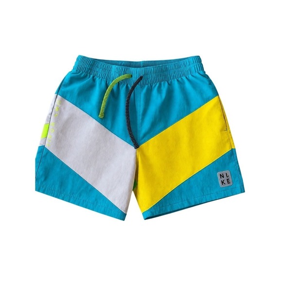 Nike Other - Nike Mens Colorblock Swim Trunks Teal Yellow Grey Mesh Lined Shorts Small